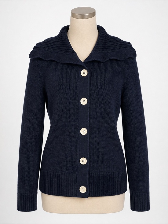 Chaps Sweaters - Chaps Navy Cotton Cardigan Sweater Large Shawl Collar Button Front Women Medium